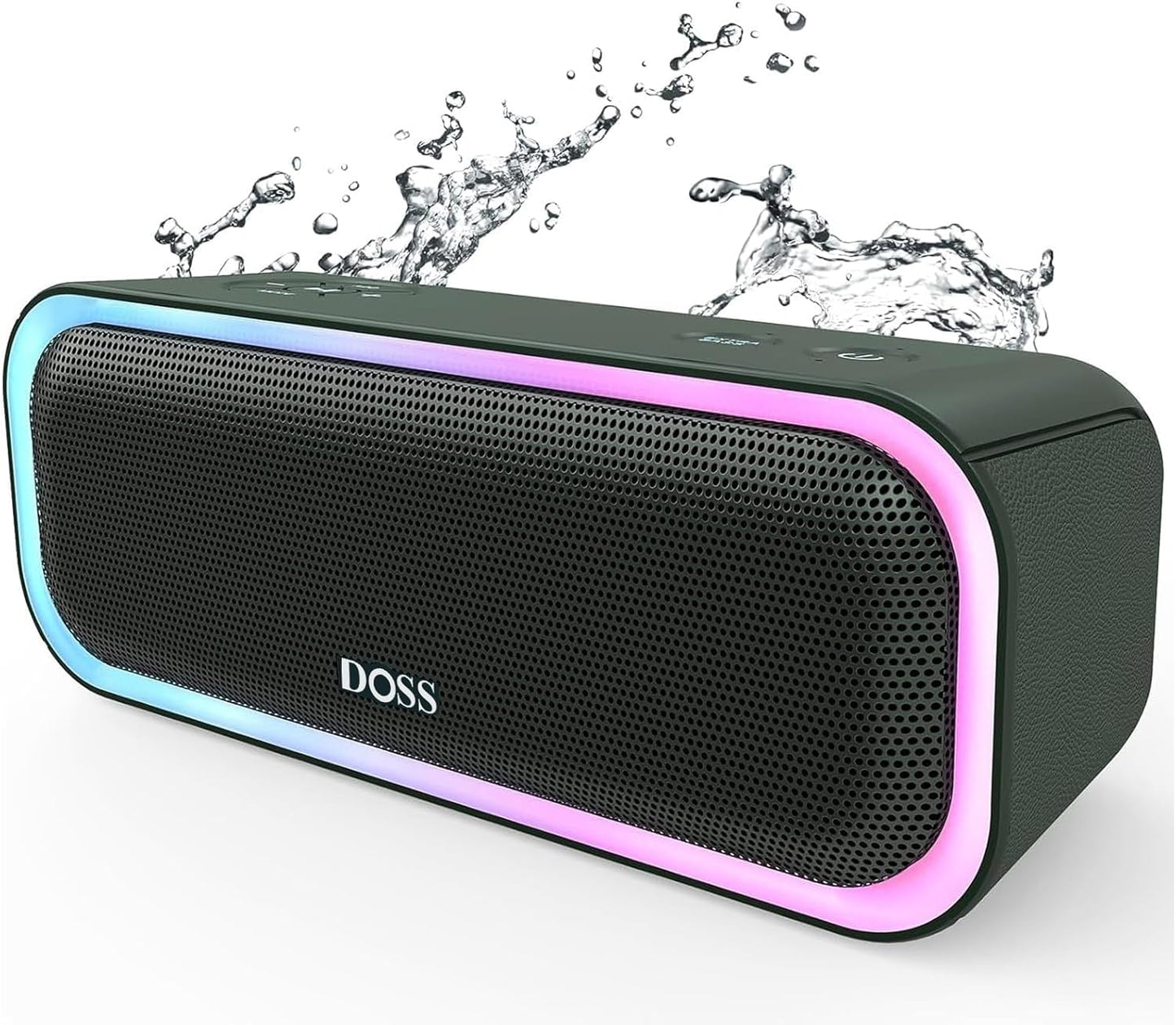 DOSS Soundbox Pro Bluetooth Speaker, 20W Stereo Sound, Active Extra Bass, 20H Playtime, Multi-Colors Lights, Wireless Stereo Pairing, IPX6 Waterproof for Garden, Hiking, Camping, Beach, Party-Blue