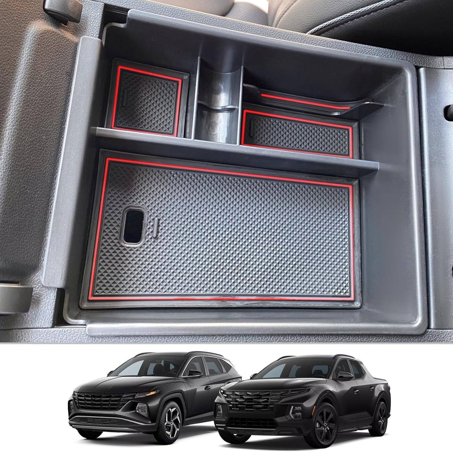 CDEFG Center Console Organizer Tray for 2022 2023 2024 Santa Cruz/ 2022 2023 2024 Tucson Limited Tucson Hybrid Armrest Storage Box Tray 2022-2024 Santa Cruz Tucson Accessories (White Mat)