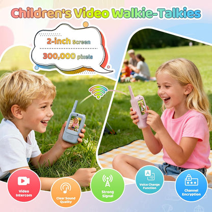 Video Walkie Talkies for Kids, 2 Pack Rechargeable Kids Walkies Talkies with Video Call & Voice Changer, Boys Girls Toys Ages for 3-12, Family Games, Indoor Outdoor Play and Camping(Blue & Pink)