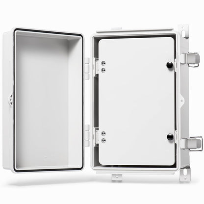 QILIPSU Waterproof Junction Box IP67 Outdoor Plastic Electrical Project Enclosure Weatherproof with Mounting Plate, Wall Brackets, Hinged Grey Cover 16.1"X12.2"X7.1"