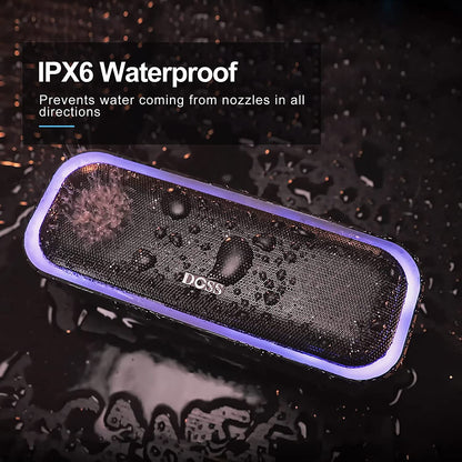 DOSS Soundbox Pro Bluetooth Speaker, 20W Stereo Sound, Active Extra Bass, 20H Playtime, Multi-Colors Lights, Wireless Stereo Pairing, IPX6 Waterproof for Garden, Hiking, Camping, Beach, Party-Blue