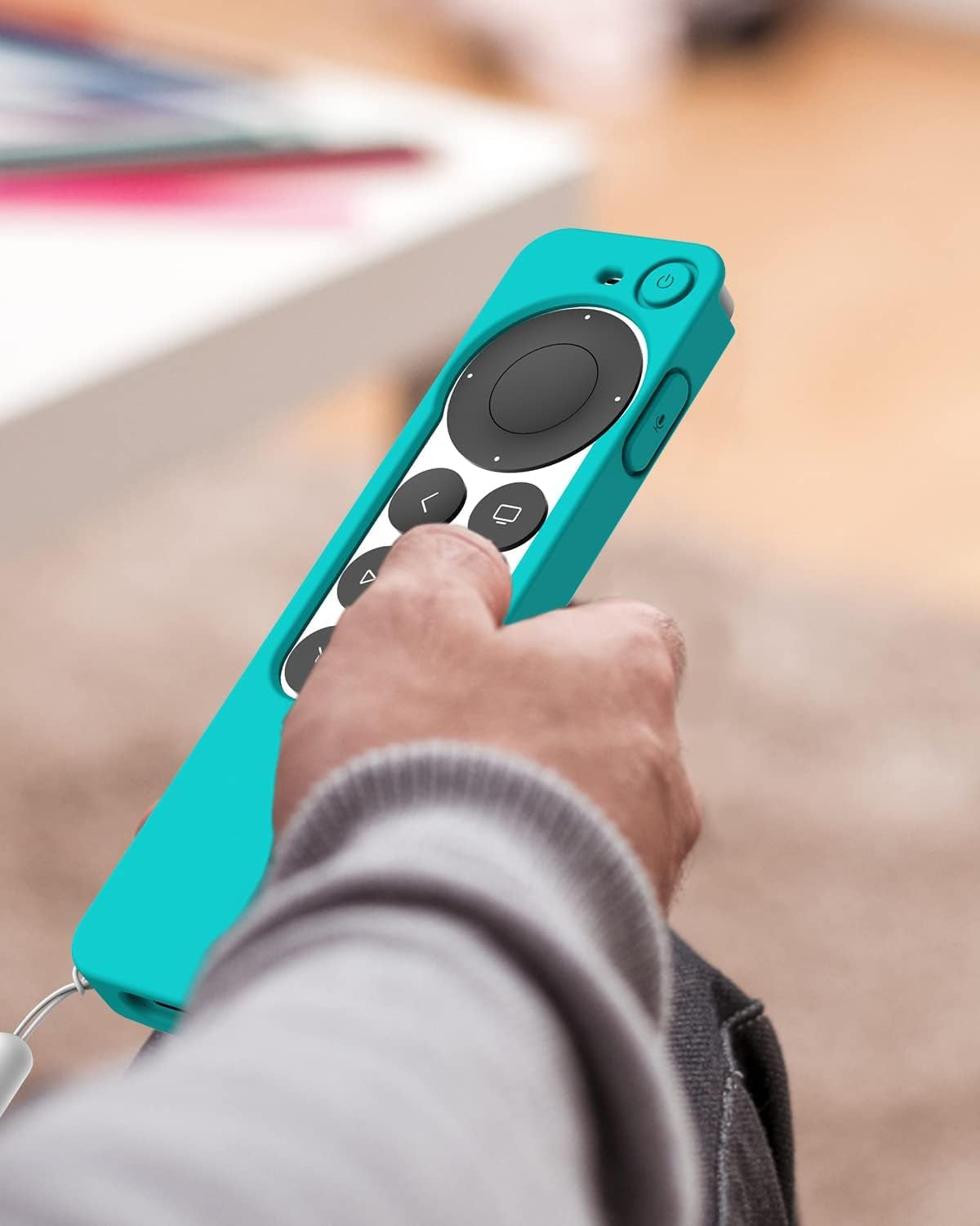 K TOMOTO Compatible with Apple TV 4K Siri Remote Case 2021, Silky-Soft Anti-Slip Protective Silicone Cover for Siri Remote Control 2Nd Generation [Lanyard Included], Teal