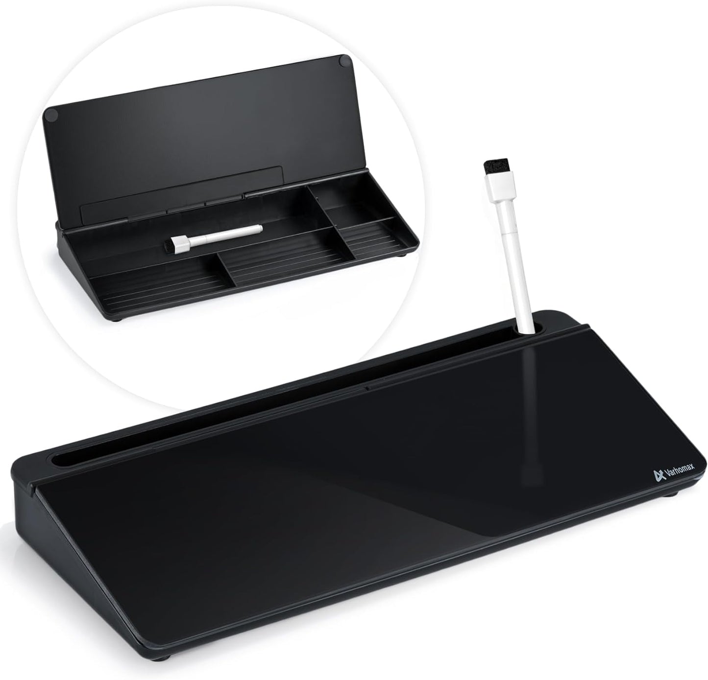 Desktop Whiteboard with Storage, Desk Organizer Dry Erase Glass White Board To-Do List Memo Notepad for Home Office and School Supplies (Black)