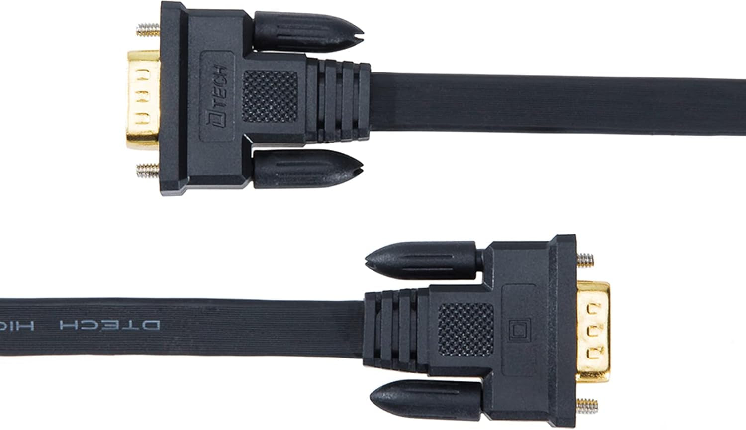 DTECH 5M Ultra Thin Flat Type Computer Monitor VGA Cable Standard 15 Pin Male to Male Connector SVGA Wire 16 Feet - Black
