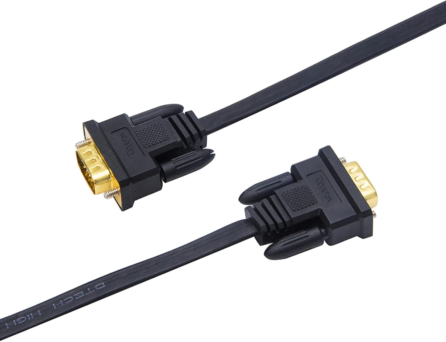 DTECH 5M Ultra Thin Flat Type Computer Monitor VGA Cable Standard 15 Pin Male to Male Connector SVGA Wire 16 Feet - Black