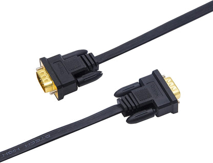 DTECH 5M Ultra Thin Flat Type Computer Monitor VGA Cable Standard 15 Pin Male to Male Connector SVGA Wire 16 Feet - Black