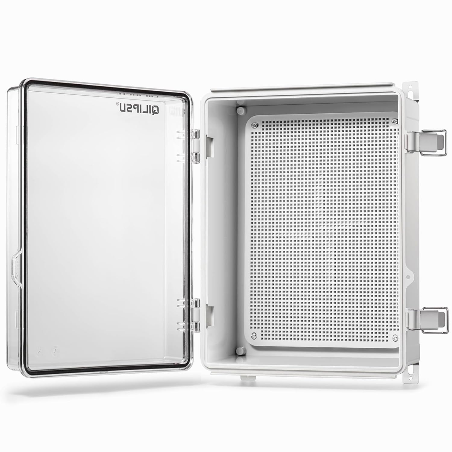 QILIPSU Waterproof Junction Box IP67 Outdoor Plastic Electrical Project Enclosure Weatherproof with Mounting Plate, Wall Brackets, Hinged Grey Cover 16.1"X12.2"X7.1"