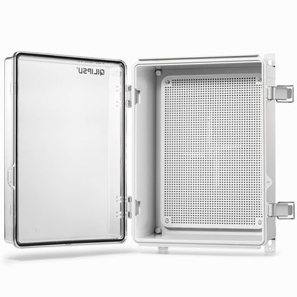 QILIPSU Waterproof Junction Box IP67 Outdoor Plastic Electrical Project Enclosure Weatherproof with Mounting Plate, Wall Brackets, Hinged Grey Cover 16.1"X12.2"X7.1"