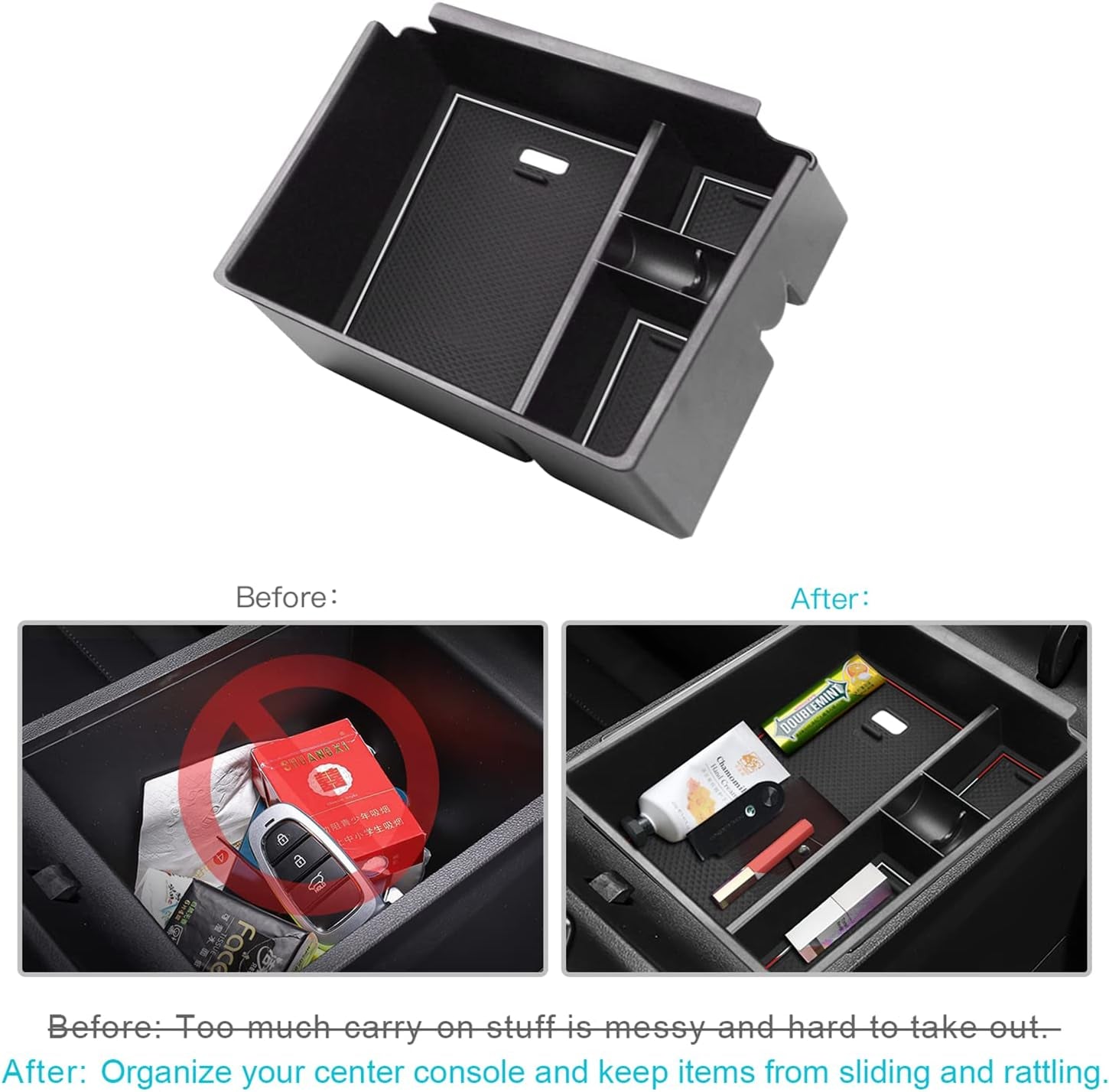 CDEFG Center Console Organizer Tray for 2022 2023 2024 Santa Cruz/ 2022 2023 2024 Tucson Limited Tucson Hybrid Armrest Storage Box Tray 2022-2024 Santa Cruz Tucson Accessories (White Mat)