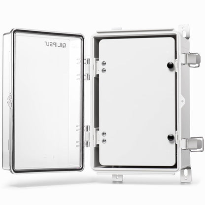 QILIPSU Waterproof Junction Box IP67 Outdoor Plastic Electrical Project Enclosure Weatherproof with Mounting Plate, Wall Brackets, Hinged Grey Cover 16.1"X12.2"X7.1"