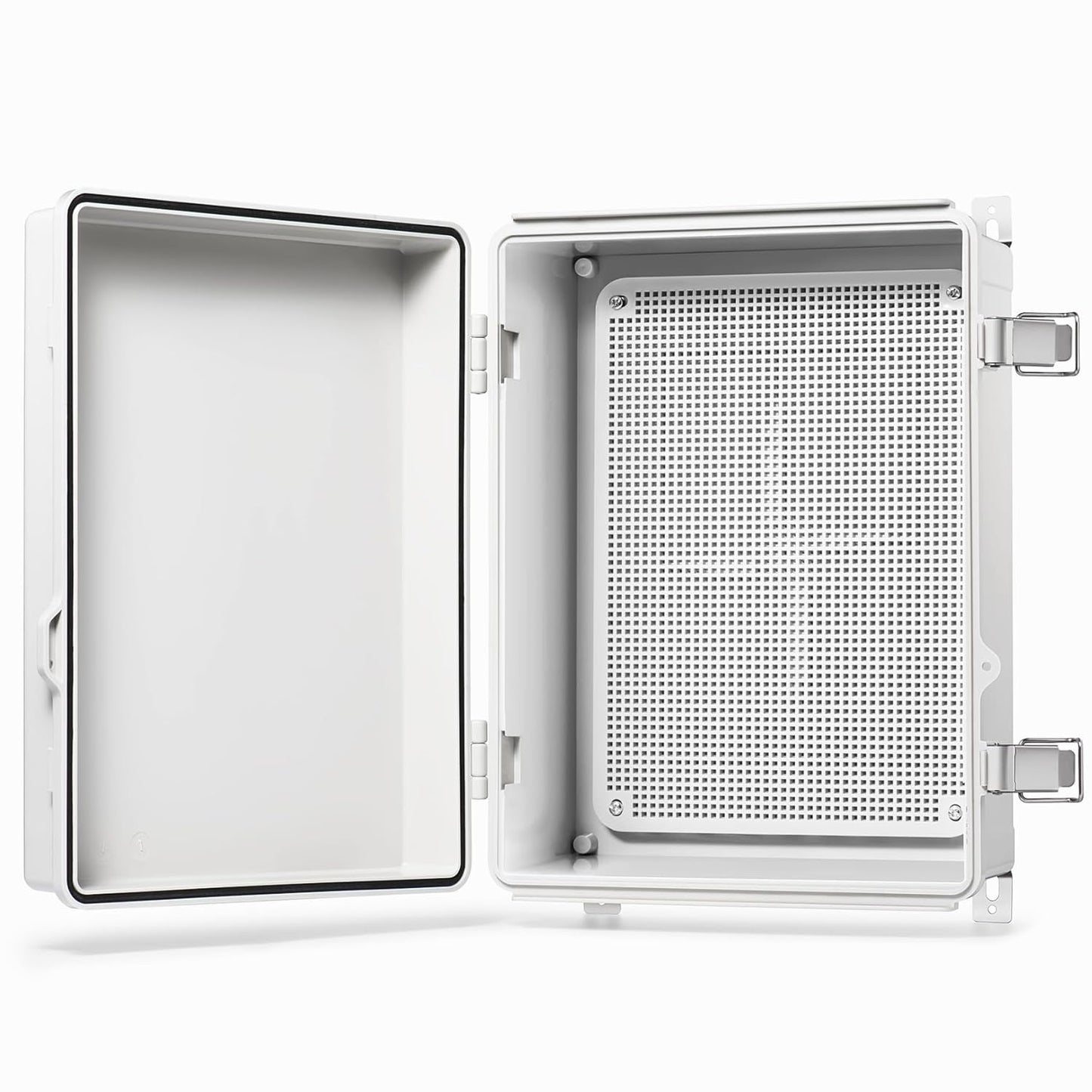 QILIPSU Waterproof Junction Box IP67 Outdoor Plastic Electrical Project Enclosure Weatherproof with Mounting Plate, Wall Brackets, Hinged Grey Cover 16.1"X12.2"X7.1"