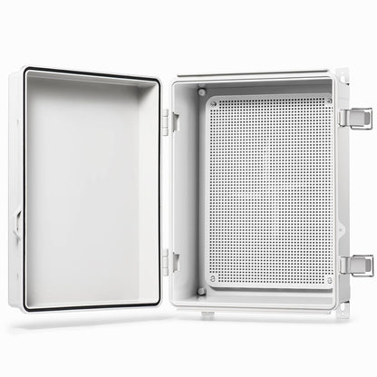 QILIPSU Waterproof Junction Box IP67 Outdoor Plastic Electrical Project Enclosure Weatherproof with Mounting Plate, Wall Brackets, Hinged Grey Cover 16.1"X12.2"X7.1"