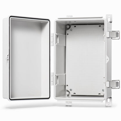 QILIPSU Waterproof Junction Box IP67 Outdoor Plastic Electrical Project Enclosure Weatherproof with Mounting Plate, Wall Brackets, Hinged Grey Cover 16.1"X12.2"X7.1"