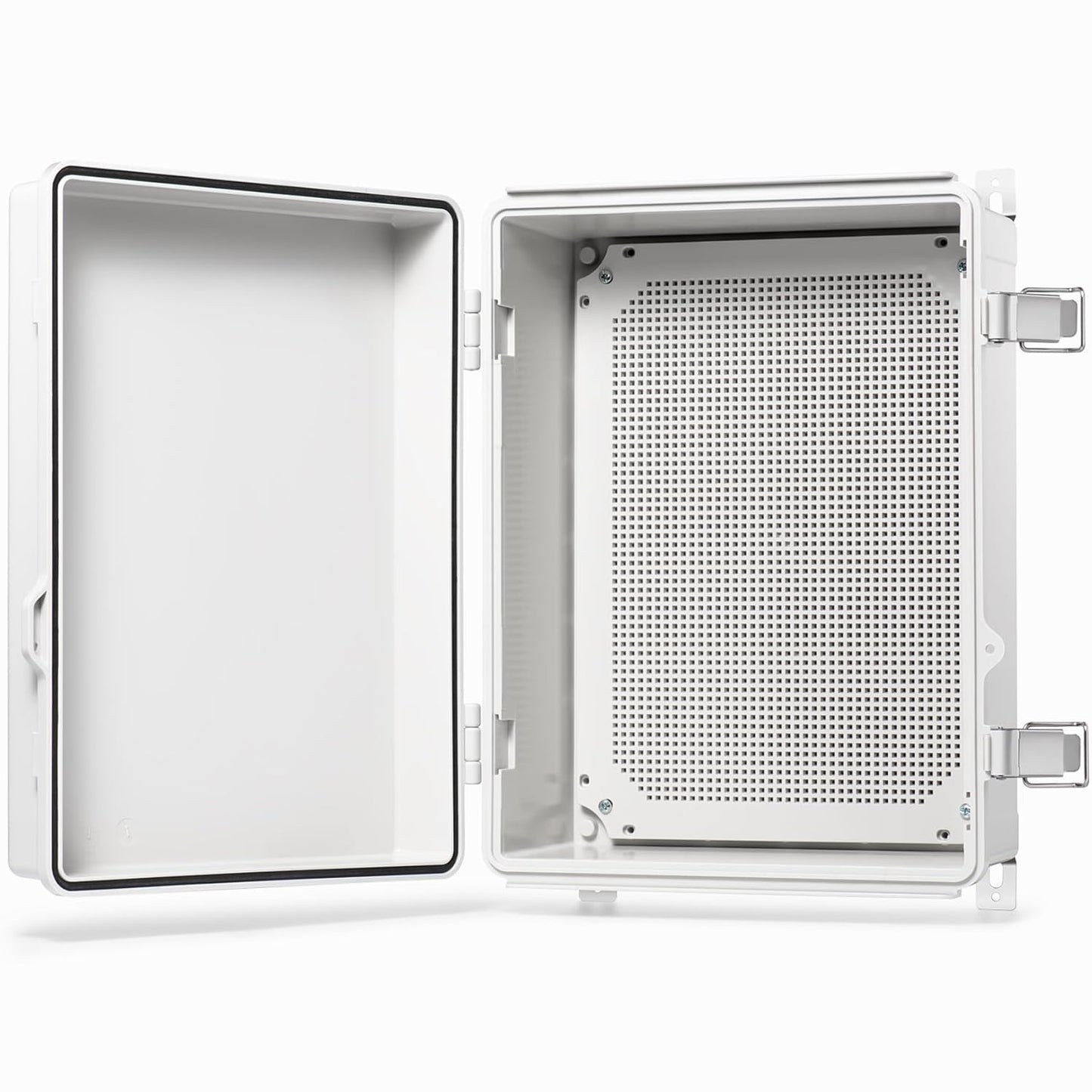 QILIPSU Waterproof Junction Box IP67 Outdoor Plastic Electrical Project Enclosure Weatherproof with Mounting Plate, Wall Brackets, Hinged Grey Cover 16.1"X12.2"X7.1"