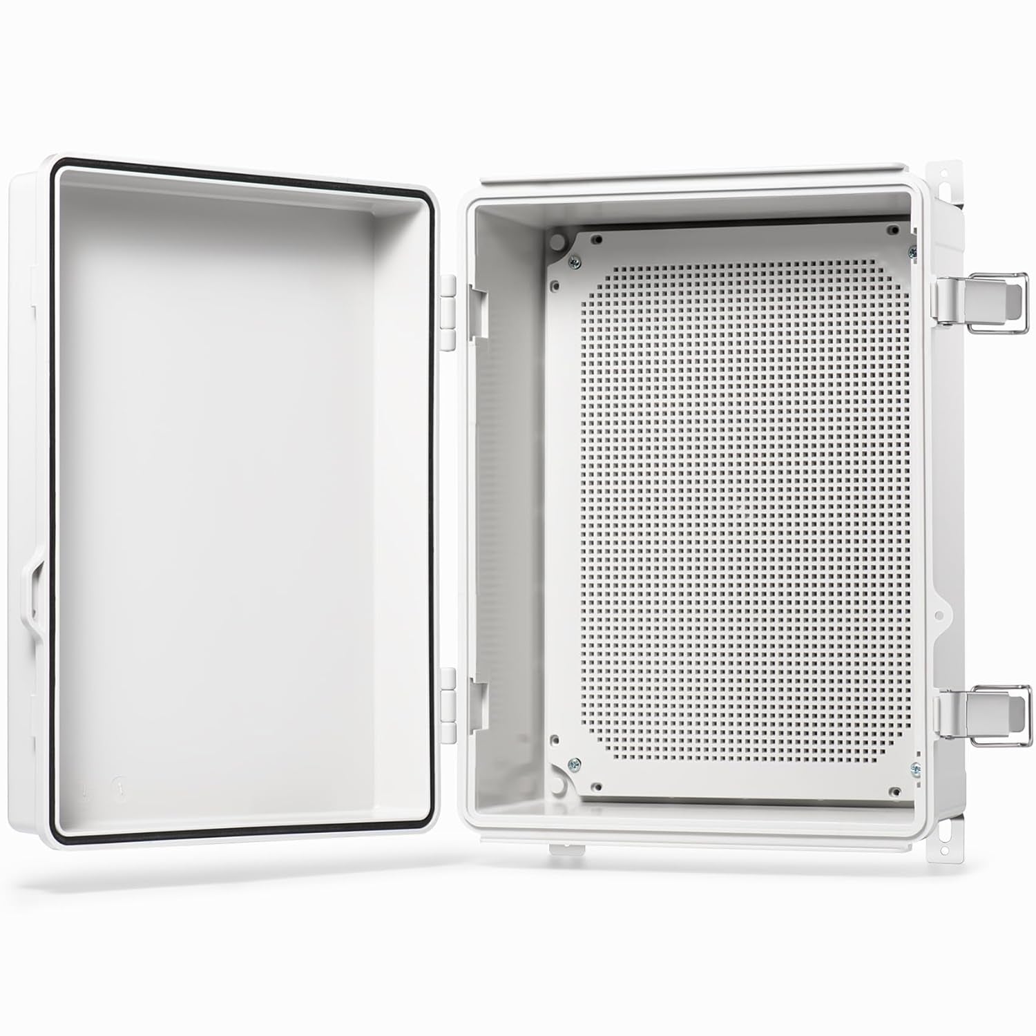 QILIPSU Waterproof Junction Box IP67 Outdoor Plastic Electrical Project Enclosure Weatherproof with Mounting Plate, Wall Brackets, Hinged Grey Cover 16.1"X12.2"X7.1"