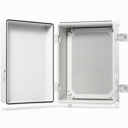 QILIPSU Waterproof Junction Box IP67 Outdoor Plastic Electrical Project Enclosure Weatherproof with Mounting Plate, Wall Brackets, Hinged Grey Cover 16.1"X12.2"X7.1"