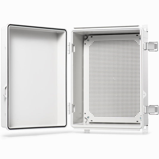 QILIPSU Waterproof Junction Box IP67 Outdoor Plastic Electrical Project Enclosure Weatherproof with Mounting Plate, Wall Brackets, Hinged Grey Cover 16.1"X12.2"X7.1"