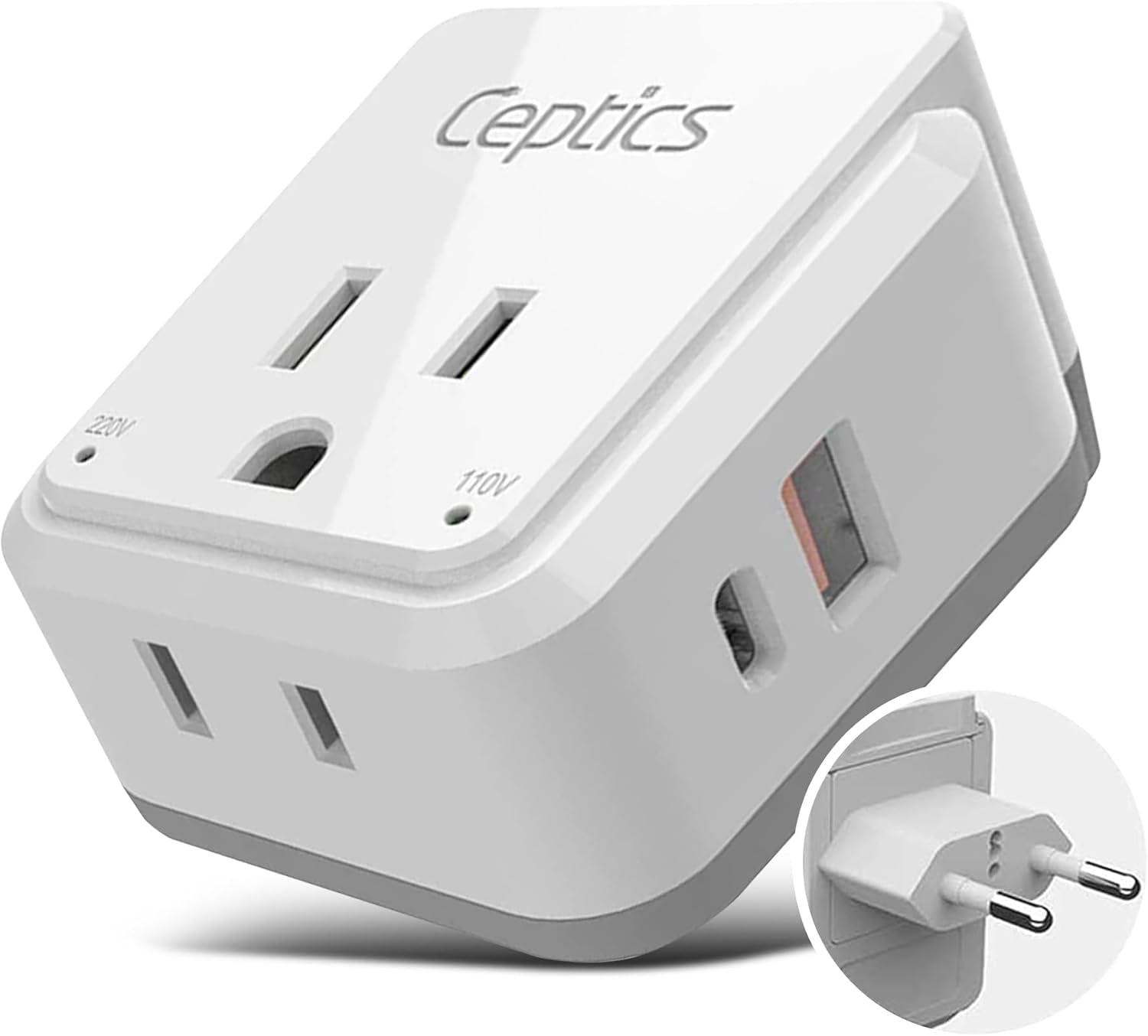 Europe Plug Adapter, 20W PD & QC, Safe Dual USB & USB-C 3.1A - 2 USA Outlet - Compact & Powerful - Use Euro, Greece, Italy, Switzerland, Turkey, Portugal - Includes Type C Swadapt Attachment