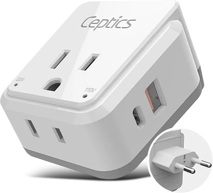 Europe Plug Adapter, 20W PD & QC, Safe Dual USB & USB-C 3.1A - 2 USA Outlet - Compact & Powerful - Use Euro, Greece, Italy, Switzerland, Turkey, Portugal - Includes Type C Swadapt Attachment