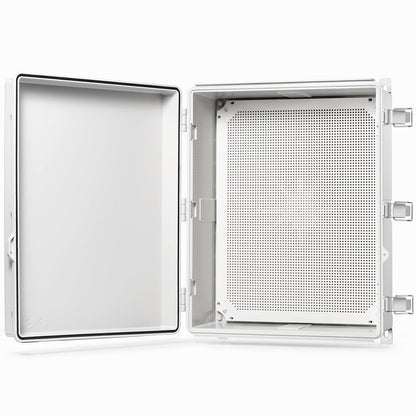 QILIPSU Waterproof Junction Box IP67 Outdoor Plastic Electrical Project Enclosure Weatherproof with Mounting Plate, Wall Brackets, Hinged Grey Cover 16.1"X12.2"X7.1"