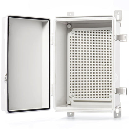 QILIPSU Waterproof Junction Box IP67 Outdoor Plastic Electrical Project Enclosure Weatherproof with Mounting Plate, Wall Brackets, Hinged Grey Cover 16.1"X12.2"X7.1"