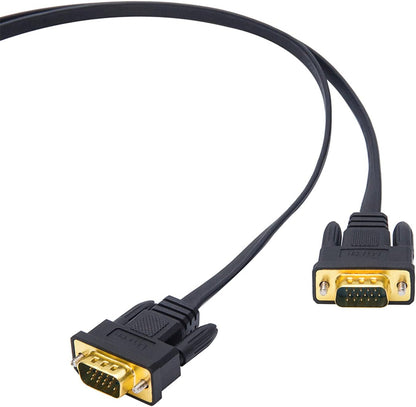 DTECH 5M Ultra Thin Flat Type Computer Monitor VGA Cable Standard 15 Pin Male to Male Connector SVGA Wire 16 Feet - Black