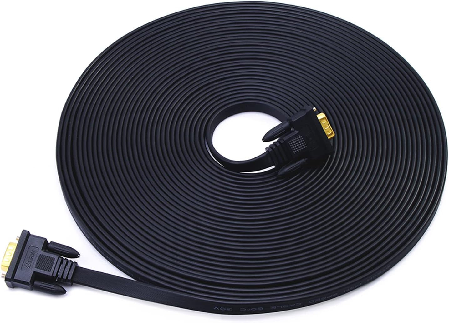 DTECH 5M Ultra Thin Flat Type Computer Monitor VGA Cable Standard 15 Pin Male to Male Connector SVGA Wire 16 Feet - Black