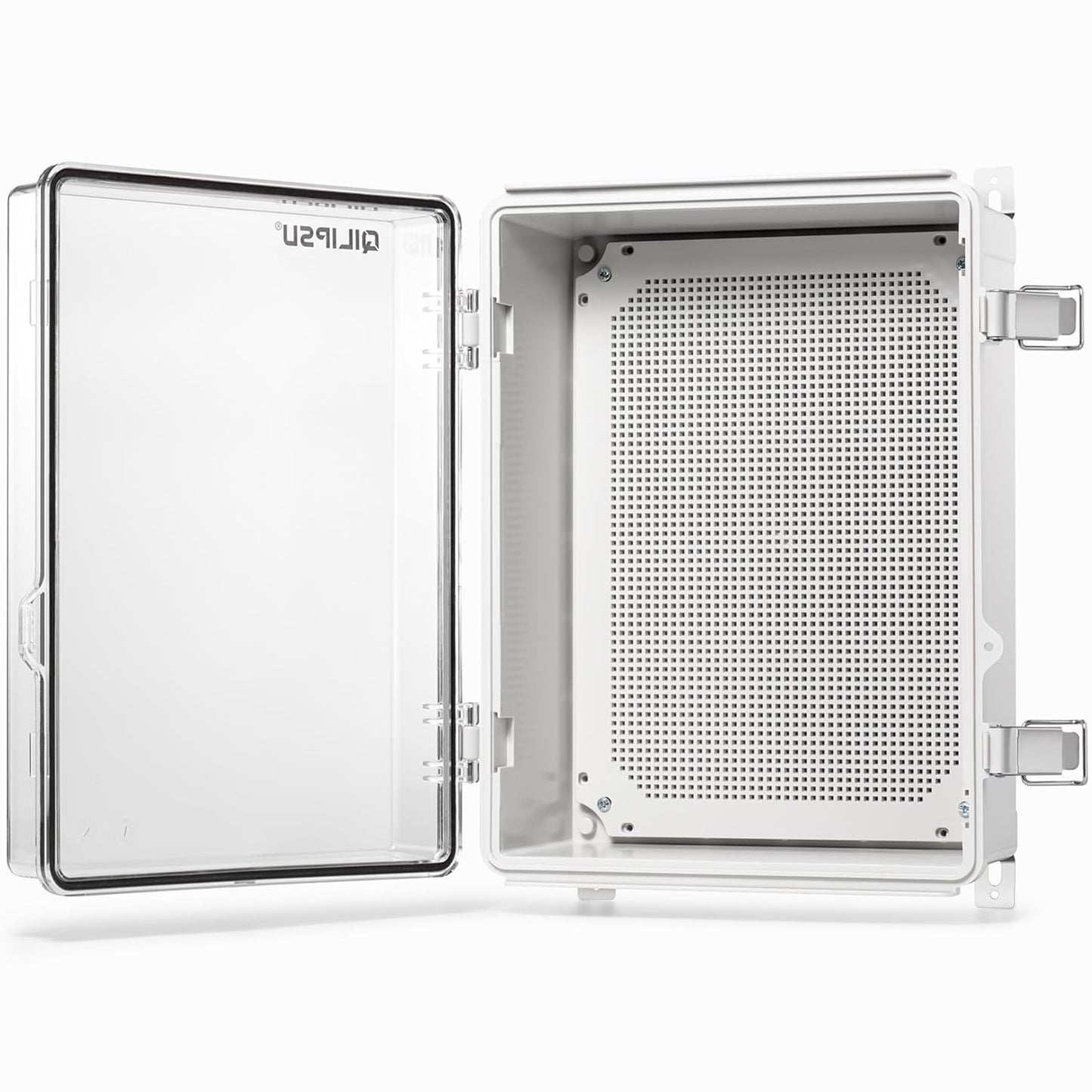 QILIPSU Waterproof Junction Box IP67 Outdoor Plastic Electrical Project Enclosure Weatherproof with Mounting Plate, Wall Brackets, Hinged Grey Cover 16.1"X12.2"X7.1"