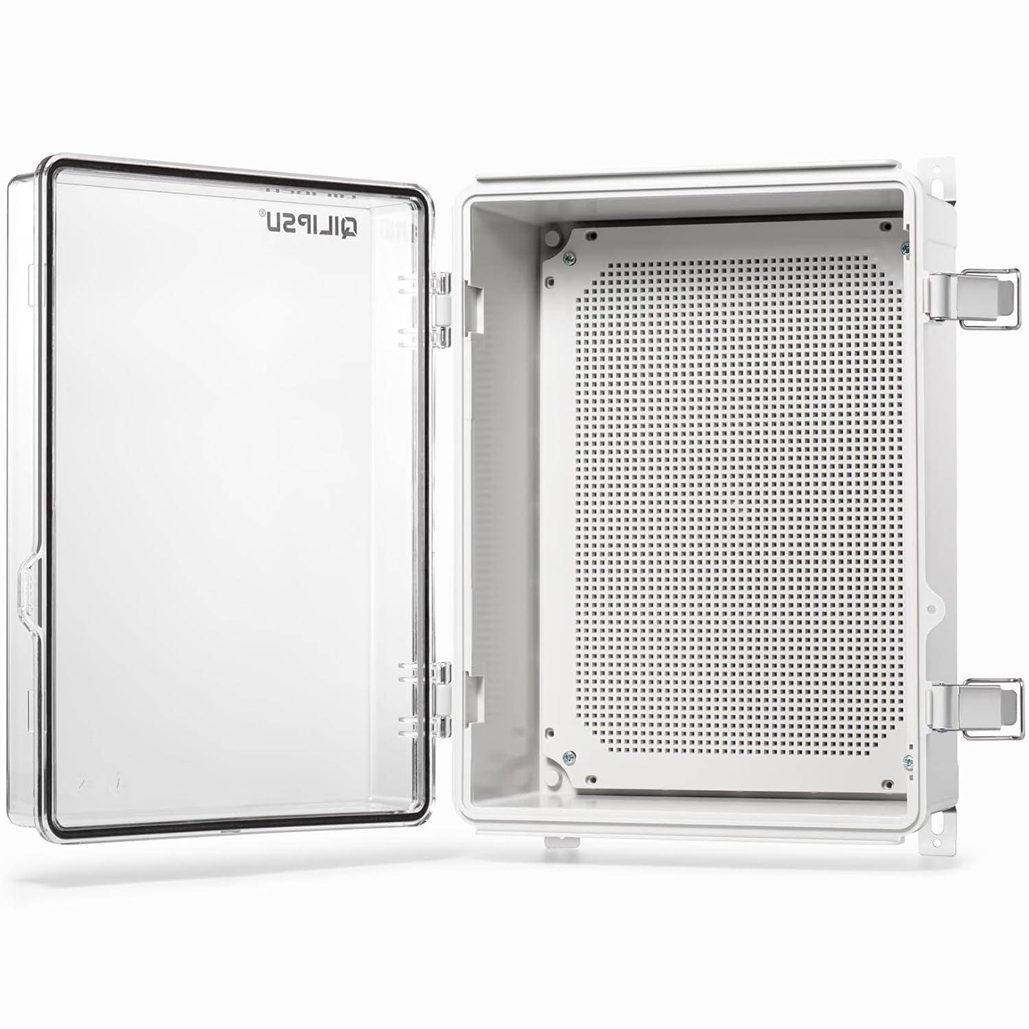QILIPSU Waterproof Junction Box IP67 Outdoor Plastic Electrical Project Enclosure Weatherproof with Mounting Plate, Wall Brackets, Hinged Grey Cover 16.1"X12.2"X7.1"