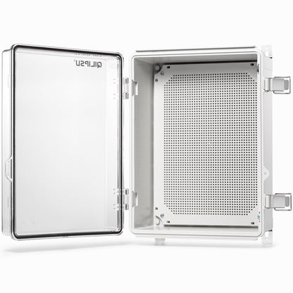 QILIPSU Waterproof Junction Box IP67 Outdoor Plastic Electrical Project Enclosure Weatherproof with Mounting Plate, Wall Brackets, Hinged Grey Cover 16.1"X12.2"X7.1"