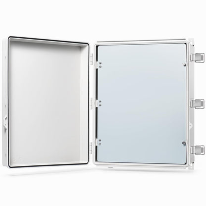 QILIPSU Waterproof Junction Box IP67 Outdoor Plastic Electrical Project Enclosure Weatherproof with Mounting Plate, Wall Brackets, Hinged Grey Cover 16.1"X12.2"X7.1"