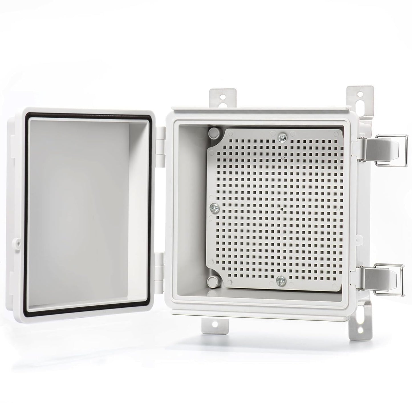 QILIPSU Waterproof Junction Box IP67 Outdoor Plastic Electrical Project Enclosure Weatherproof with Mounting Plate, Wall Brackets, Hinged Grey Cover 16.1"X12.2"X7.1"