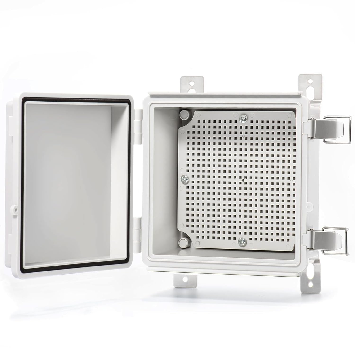 QILIPSU Waterproof Junction Box IP67 Outdoor Plastic Electrical Project Enclosure Weatherproof with Mounting Plate, Wall Brackets, Hinged Grey Cover 16.1"X12.2"X7.1"