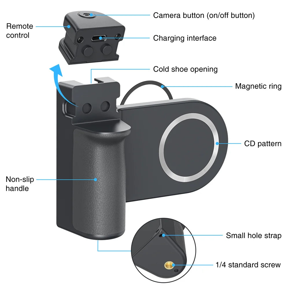 Elevate Your Selfies with the Magnetic Capgrip Magsafe Phone Grip - Handheld Camera Holder with Bluetooth Remote for iPhone & Android