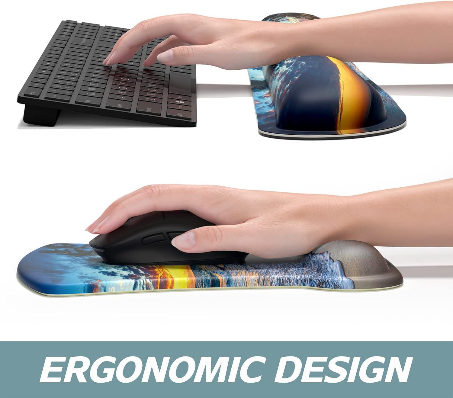 Mouse Pad Wrist Support Keyboard Wrist Rest Pad Ergonomic Mousepad Non-Slip Memory Foam Keyboard Pad Easy Typing Pain Relief Perfect for PC Laptop Gaming Office, Beach