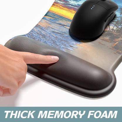 Mouse Pad Wrist Support Keyboard Wrist Rest Pad Ergonomic Mousepad Non-Slip Memory Foam Keyboard Pad Easy Typing Pain Relief Perfect for PC Laptop Gaming Office, Beach