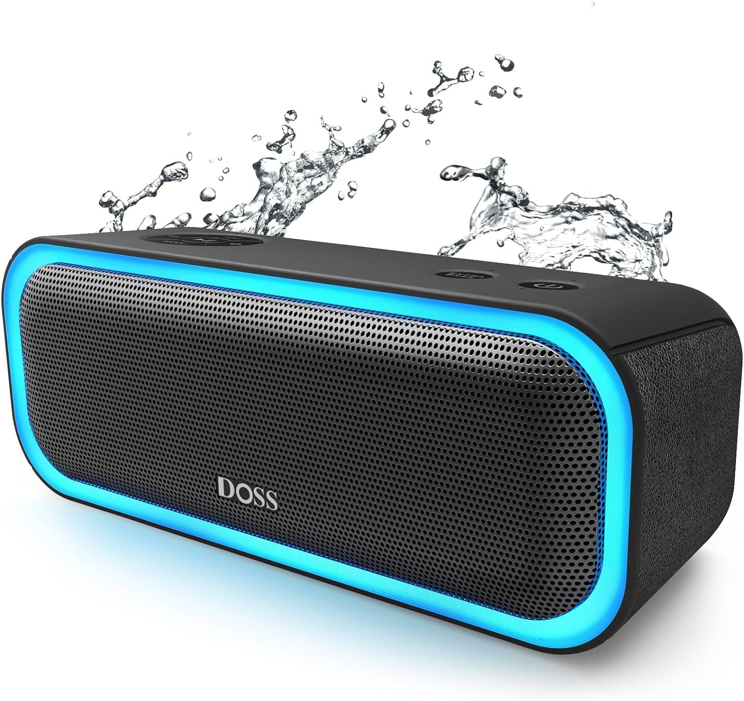 DOSS Soundbox Pro Bluetooth Speaker, 20W Stereo Sound, Active Extra Bass, 20H Playtime, Multi-Colors Lights, Wireless Stereo Pairing, IPX6 Waterproof for Garden, Hiking, Camping, Beach, Party-Blue