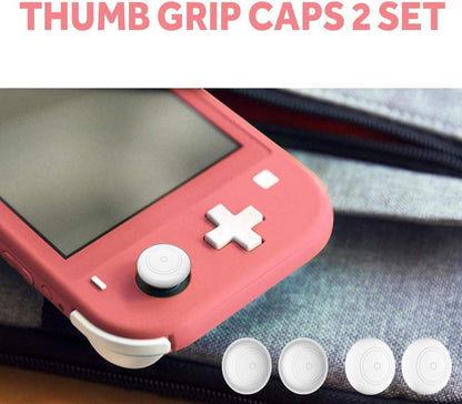 8PCS Case Compatible with Switch Lite, Carrying Case Accessories Kit, 1 Soft Silicon Case + 2 Screen Protector + 4 Thumb Caps + 1 Storage Carrying Coral