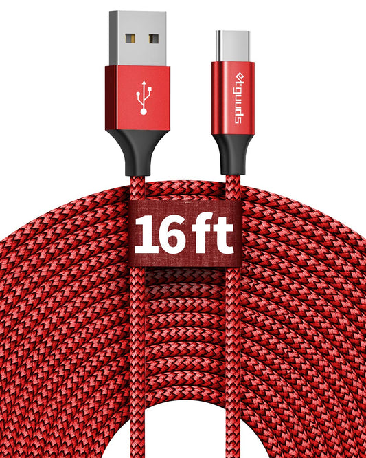 Etguuds [16Ft/5M Extra Long USB C Cable, USB-A 2.0 to Type C Cable Fast Charger Nylon Braided Cord Compatible with Samsung Galaxy Note, LG, Moto, Pixel, Switch, Camera and Other USB C Devices