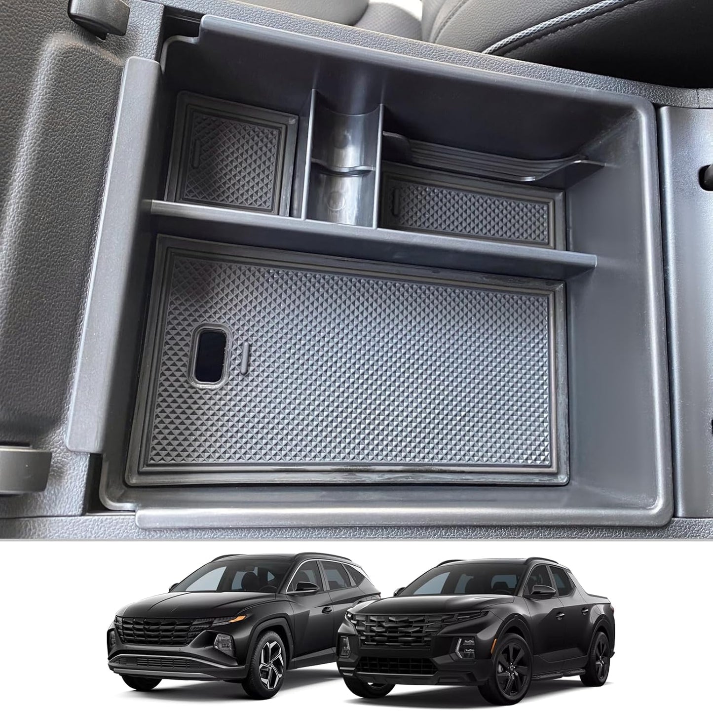 CDEFG Center Console Organizer Tray for 2022 2023 2024 Santa Cruz/ 2022 2023 2024 Tucson Limited Tucson Hybrid Armrest Storage Box Tray 2022-2024 Santa Cruz Tucson Accessories (White Mat)