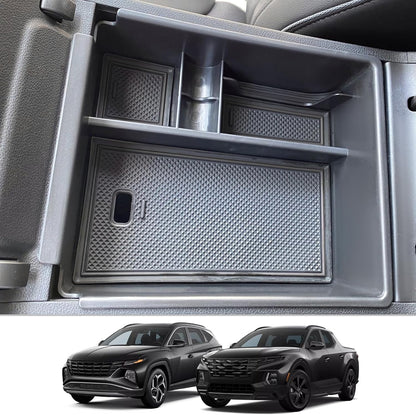 CDEFG Center Console Organizer Tray for 2022 2023 2024 Santa Cruz/ 2022 2023 2024 Tucson Limited Tucson Hybrid Armrest Storage Box Tray 2022-2024 Santa Cruz Tucson Accessories (White Mat)