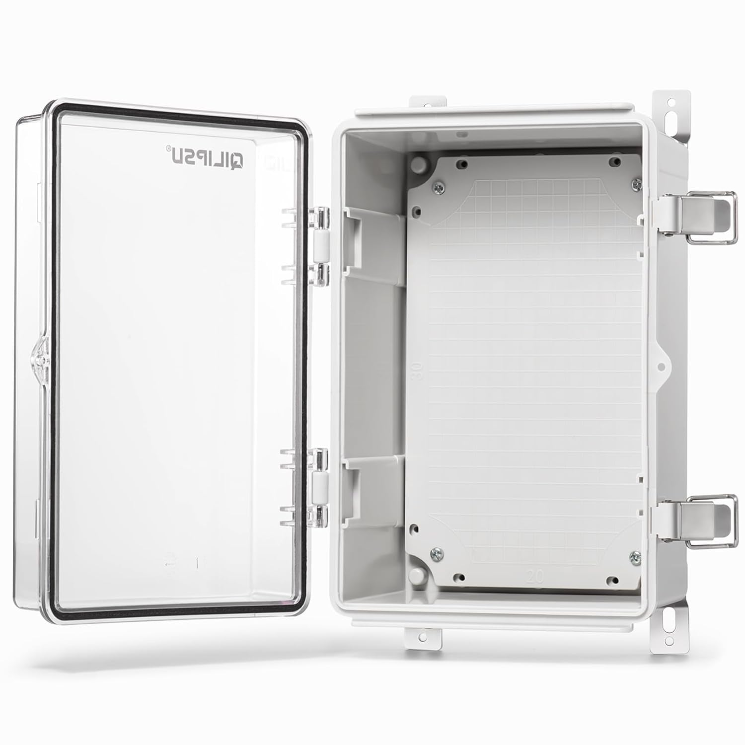 QILIPSU Waterproof Junction Box IP67 Outdoor Plastic Electrical Project Enclosure Weatherproof with Mounting Plate, Wall Brackets, Hinged Grey Cover 16.1"X12.2"X7.1"