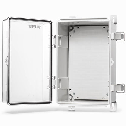 QILIPSU Waterproof Junction Box IP67 Outdoor Plastic Electrical Project Enclosure Weatherproof with Mounting Plate, Wall Brackets, Hinged Grey Cover 16.1"X12.2"X7.1"