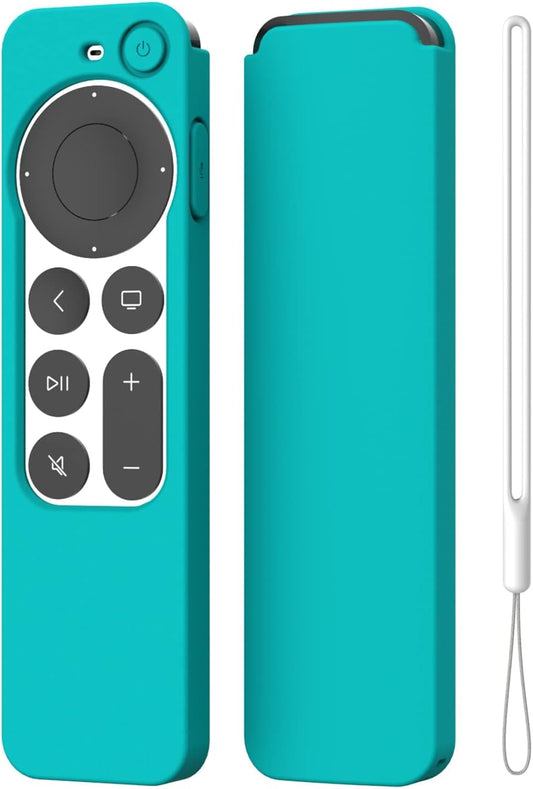K TOMOTO Compatible with Apple TV 4K Siri Remote Case 2021, Silky-Soft Anti-Slip Protective Silicone Cover for Siri Remote Control 2Nd Generation [Lanyard Included], Teal