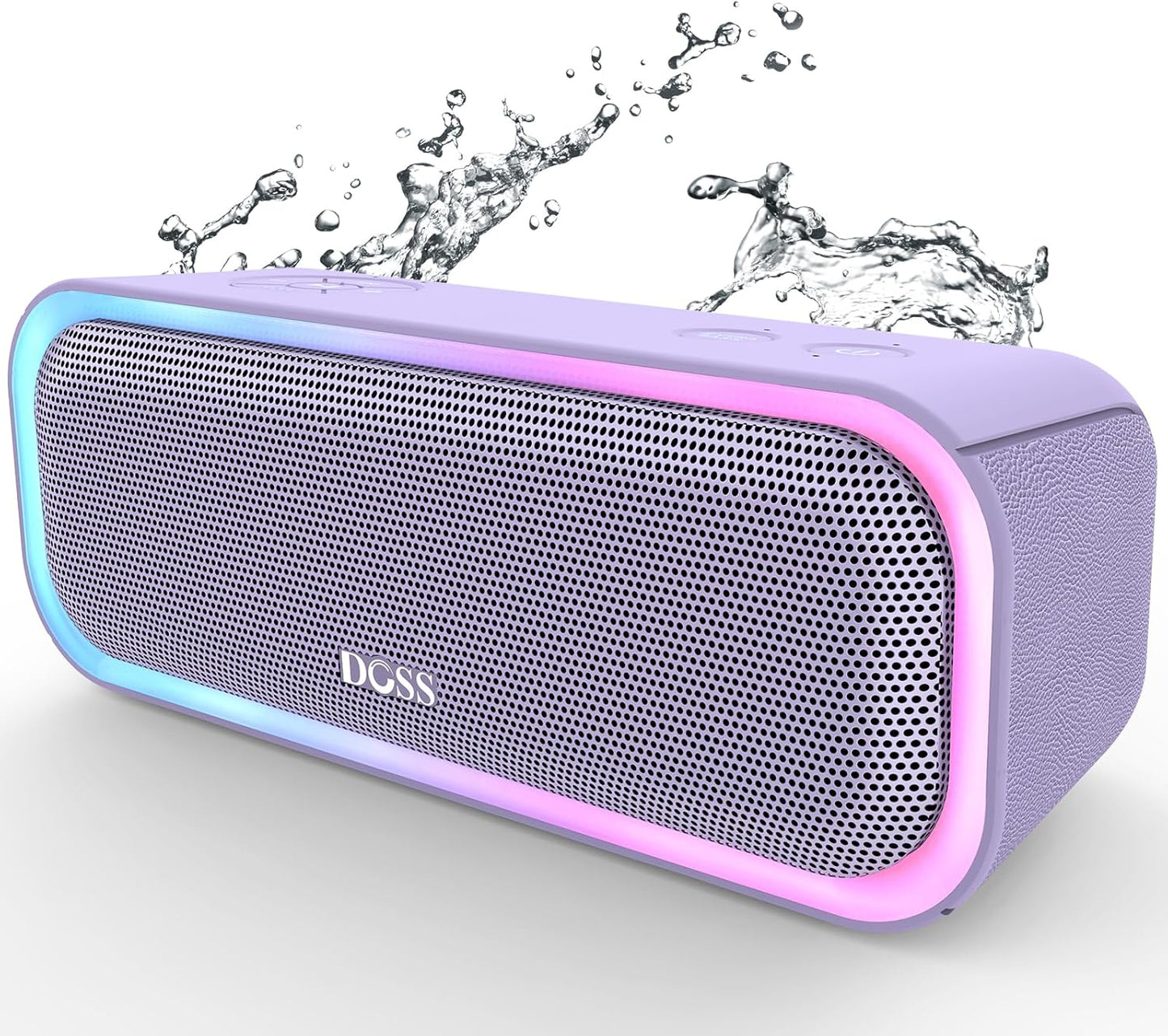 DOSS Soundbox Pro Bluetooth Speaker, 20W Stereo Sound, Active Extra Bass, 20H Playtime, Multi-Colors Lights, Wireless Stereo Pairing, IPX6 Waterproof for Garden, Hiking, Camping, Beach, Party-Blue