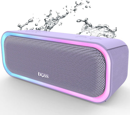 DOSS Soundbox Pro Bluetooth Speaker, 20W Stereo Sound, Active Extra Bass, 20H Playtime, Multi-Colors Lights, Wireless Stereo Pairing, IPX6 Waterproof for Garden, Hiking, Camping, Beach, Party-Blue