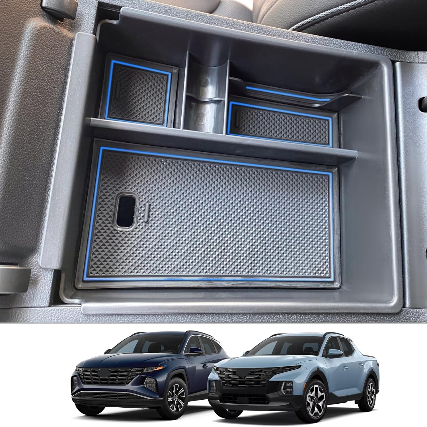 CDEFG Center Console Organizer Tray for 2022 2023 2024 Santa Cruz/ 2022 2023 2024 Tucson Limited Tucson Hybrid Armrest Storage Box Tray 2022-2024 Santa Cruz Tucson Accessories (White Mat)