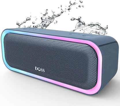 DOSS Soundbox Pro Bluetooth Speaker, 20W Stereo Sound, Active Extra Bass, 20H Playtime, Multi-Colors Lights, Wireless Stereo Pairing, IPX6 Waterproof for Garden, Hiking, Camping, Beach, Party-Blue