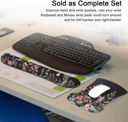 Mouse Pad and Keyboard Wrist Rest, Wrist Rest for Computer Keyboard, Made of Memory Foam with Wrist Support, Easy Typing and Relieve Wrist Pain Keyboard Pad for Computer, Office (B-Weeds)