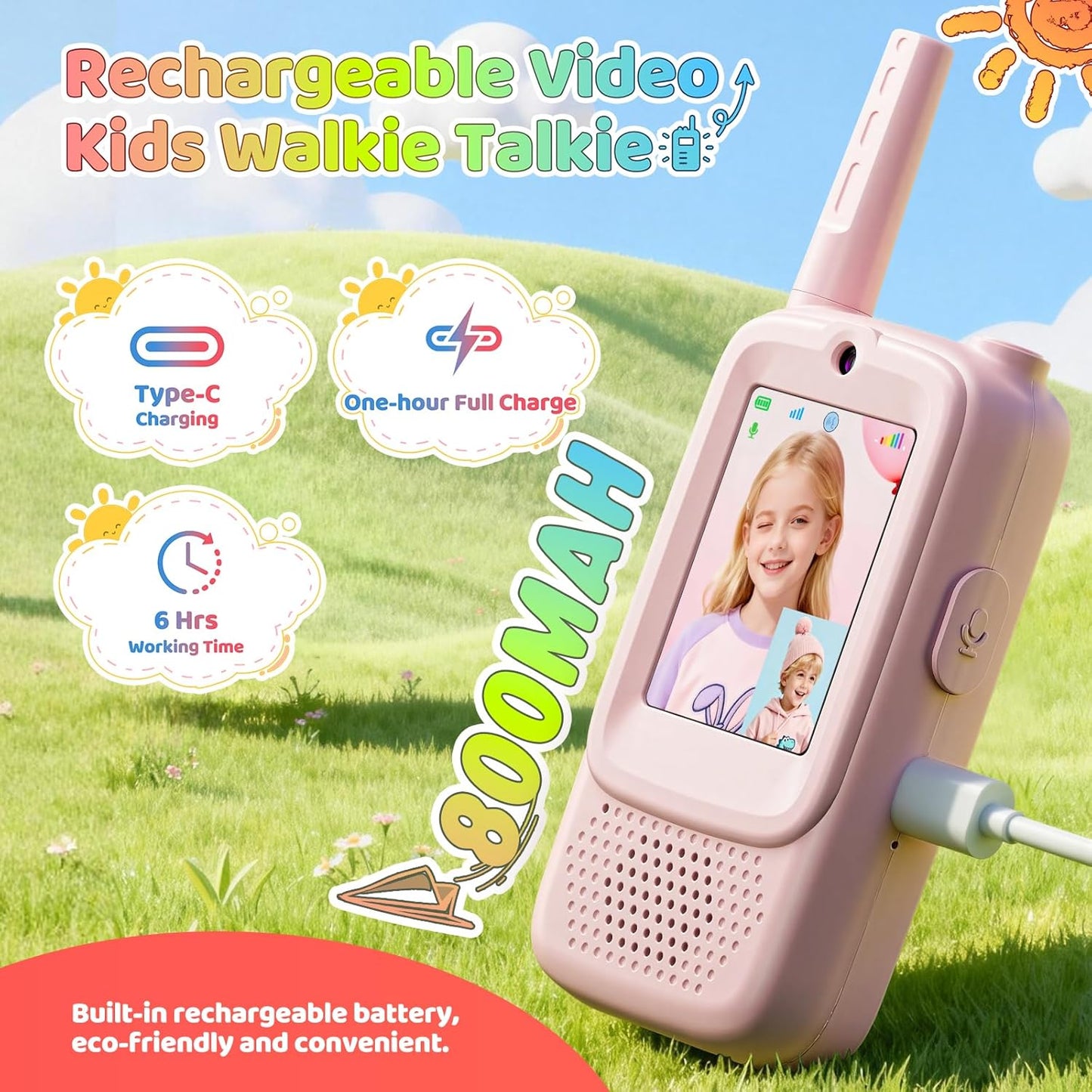Video Walkie Talkies for Kids, 2 Pack Rechargeable Kids Walkies Talkies with Video Call & Voice Changer, Boys Girls Toys Ages for 3-12, Family Games, Indoor Outdoor Play and Camping(Blue & Pink)